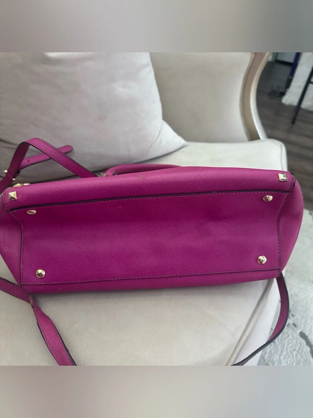Michael Kors Selma Studded Hot Pink Leather Medium Satchel Crossbody Bag